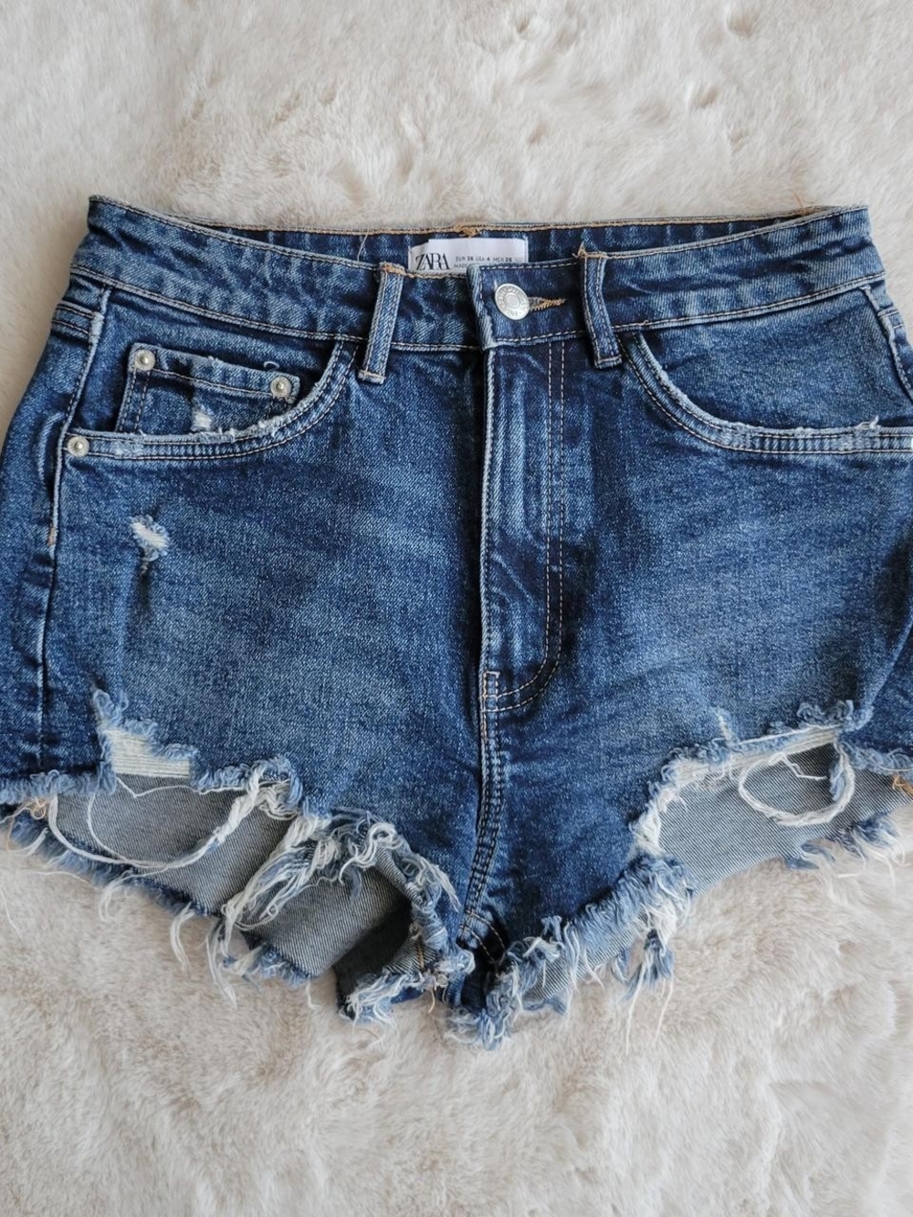 Zara Dark Blue Distressed Denim Cutoff Shorts